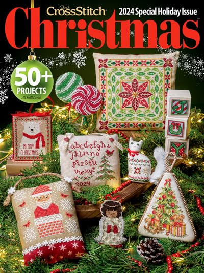 Image of VolcanoStitching 2024 Christmas Just Cross Stitch Magazine + 14ct Aida | 2024 Just Cross Stitch Christmas Ornaments magazine bundled with hand-dyed 14-count Aida cross stitch fabric.