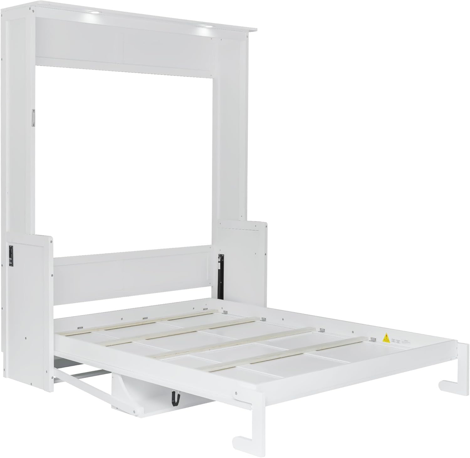RuiSiSi Queen Size Murphy Bed with Desk, Modern Foldable Platform Bed Frame with LED Lights and USB Charging Station, Space-Saving Hidden Wall Bed for Home Guest Room Small Room, White