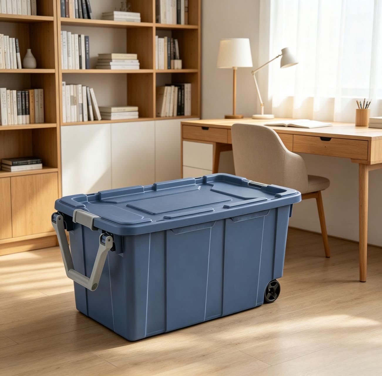 40 gallons sturdy plastic storage box, with snap-lock lid and handle, blue, 2-pack