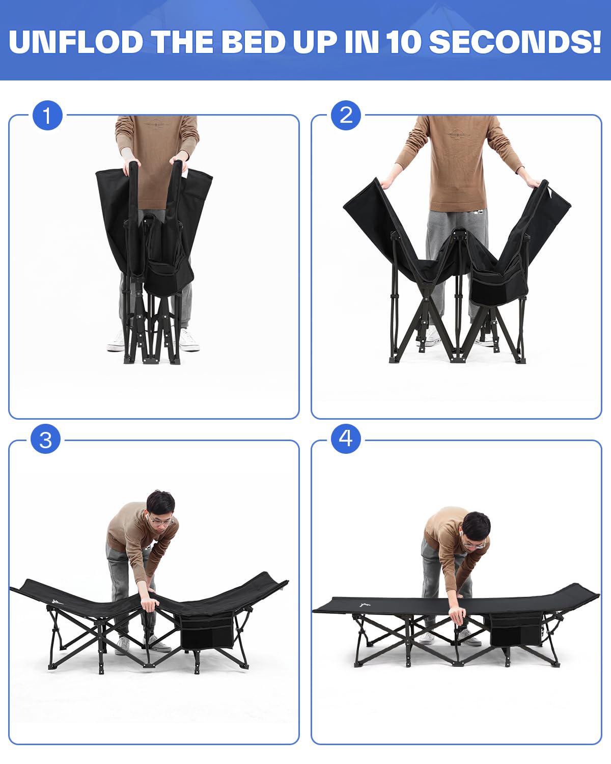 Sportneer Camas de campamento para adultos con colchón 1.5 pulgadas, 74 x 28 pulgadas, soporte ancho, 450 libras