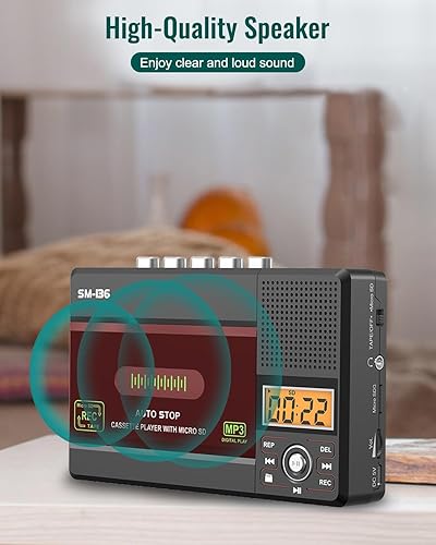 Miniatura 6 de Reproductor de cinta de casete pequeño, USB C o tarjeta SD casete de audio a convertidor digital MP3, grabación en cassettecomputadoratarjeta SD a