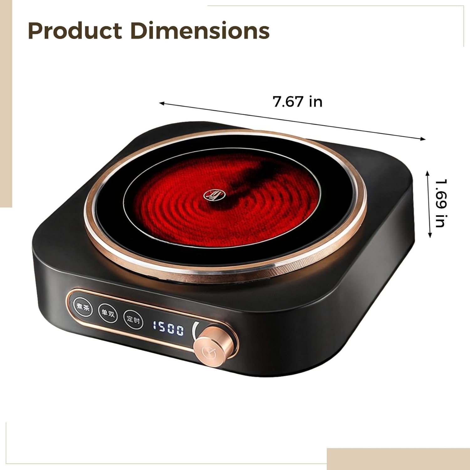 1500W Electric Stove, Glass Tea Heater with Adjustable Heat Control, for Tea Coffee, Us Plug