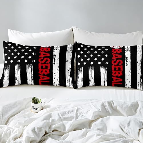 Miniatura 6 de Erosebridal Juego de edredón de béisbol, ropa de cama deportiva para niños, adolescentes, juego de edredón de bandera de Estados Unidos, 3 piezas,