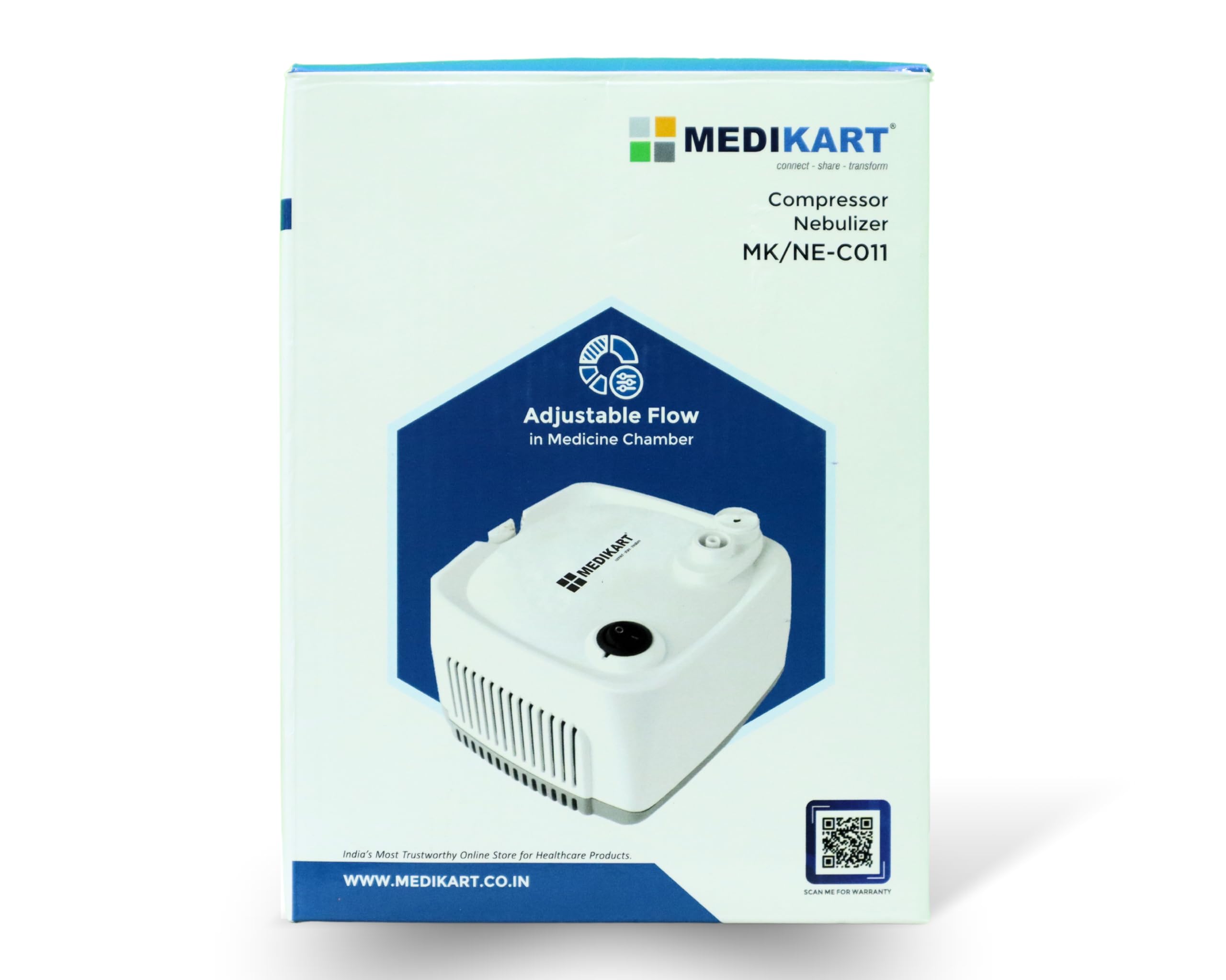 Medikart MK-NEC-011 Compressor Nebulizer Machine For Adult & Child with 1 year Repleacement Warranty (White)