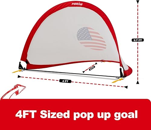 Miniatura 3 de Porayhut Red de fútbol de apertura rápida para niños, juego de 2 estacas portátiles 210D Oxford extra para diversión en el patio trasero