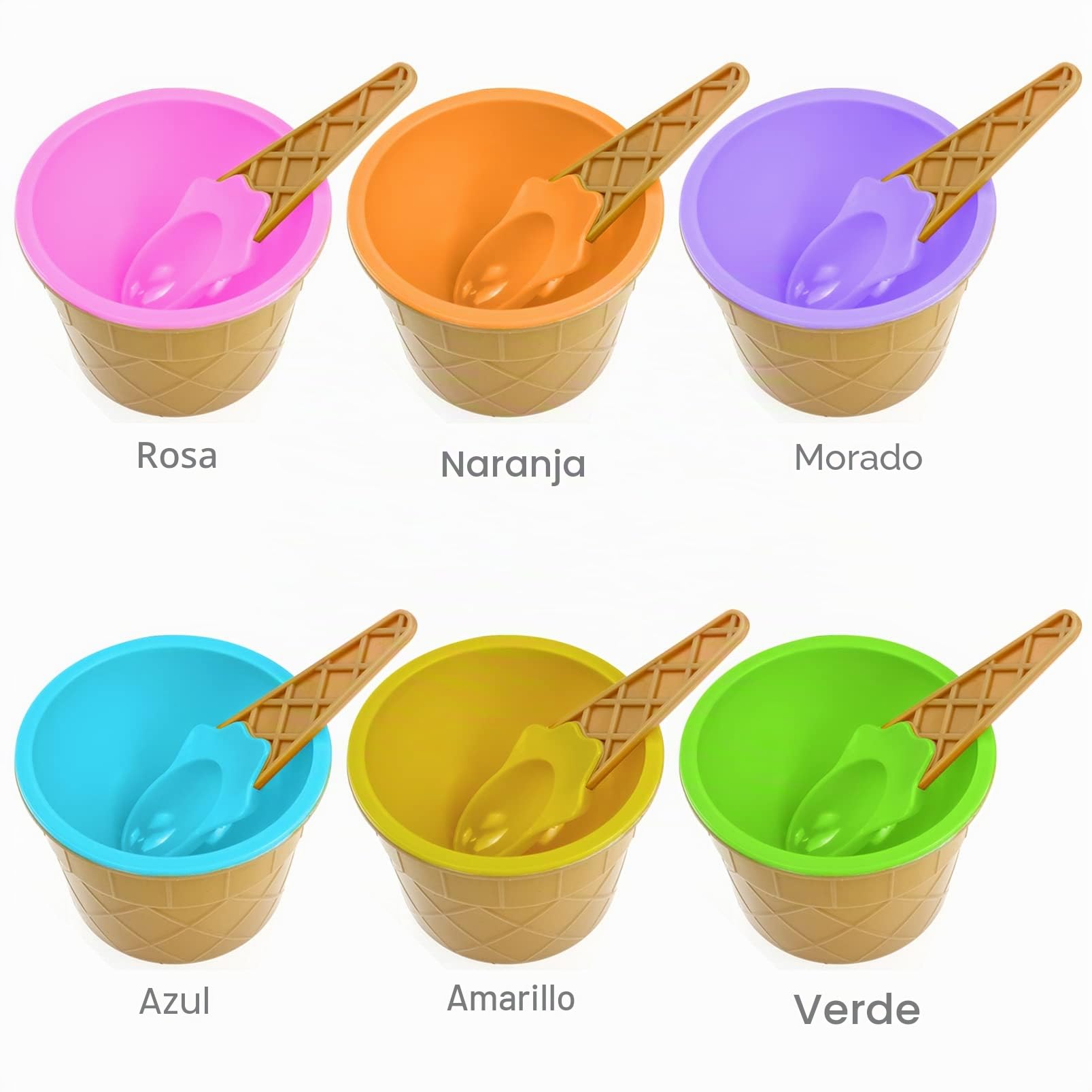 Copa de helado de 6 piezas con cucharas, Lindo juego de tazones de postre, coloridos tazones de helado Juego de tazas de helado para niños para Comida, Fruta, Familia, Camping（6 colores ）