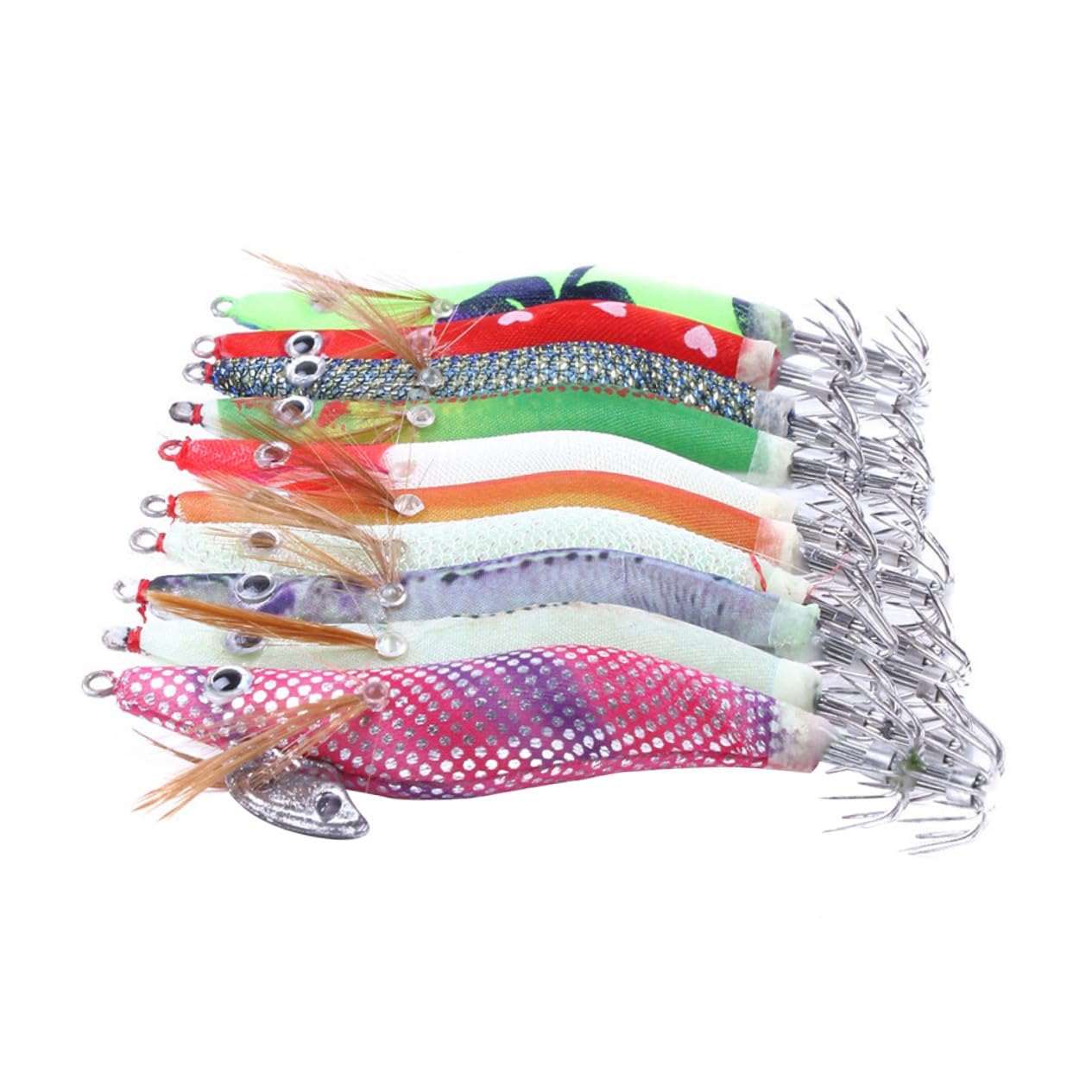 BESTonZON Set 10 Pezzi Aghi da Pesca per Gamberetti e Calamari Esca Simulata Realistica in Plastica e Acciaio Antiruggine per Pesca