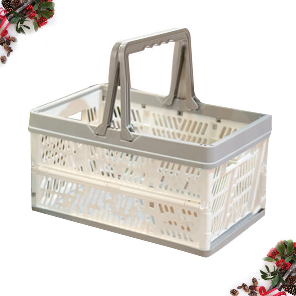 OSALADI 1pc Foldable Plastic Shopping Basket Lightweight Foldable Storage Container for Picnic Vegetable Fruit Snacks Home Organizer White and Grey
