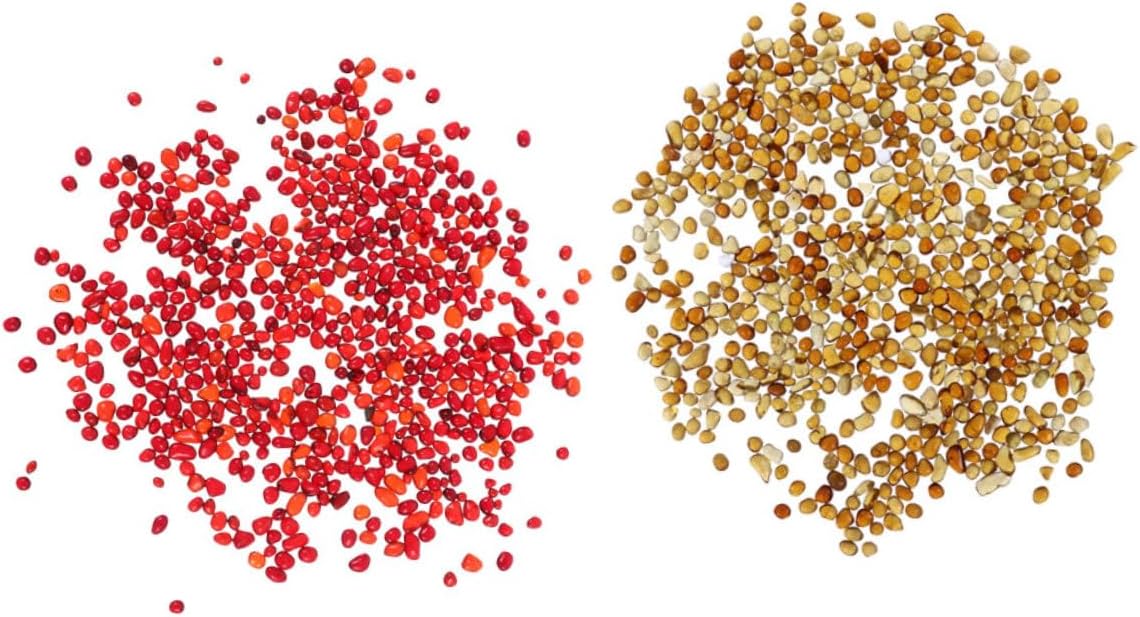 BESTonZON Natural Colored Aquarium Gravel Set – 2 Sets (250g China Red + 250g Amber) Bulk Decorative Fish Tank Pebbles for Aquascaping, Non-Fading Glass Substrate Gravel for Planted