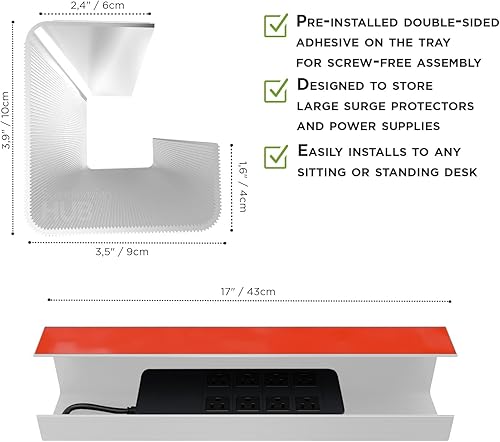 Miniatura 6 de Bandeja de organización de cables para debajo del escritorio, instalación autoadhesiva, gestión de cables, bandeja de cables, organizador de cables