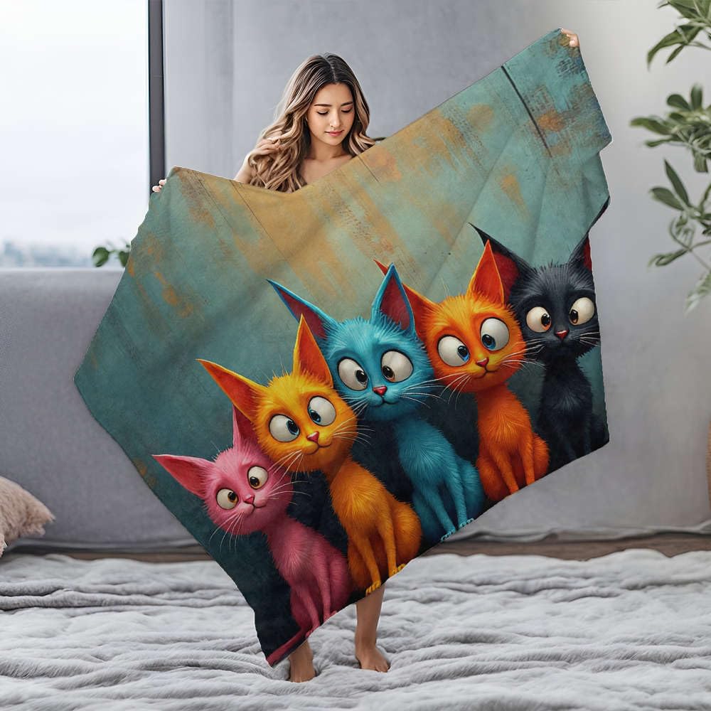 Couverture flanelle chat contre les nuits fraîches sur grand lit