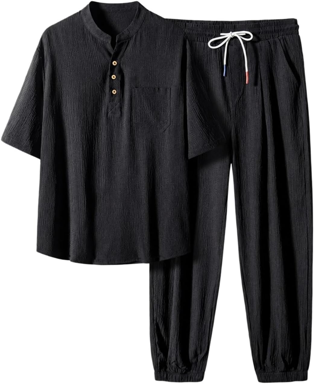 Men's Vinylon Chinese T-Shirt Set Half Sleeve Lightweight Top and Pants Chinese Casual 2 Piece Outfit