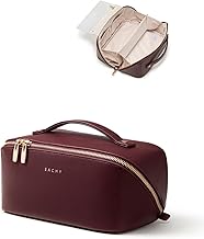 EACHY Makeup Bag, Portable 185° Wide-Open Flat Travel Toiletry Bag, Waterproof Cosmetic Bags for Women Large Capacity Makeup Pouch with Divider and Handle