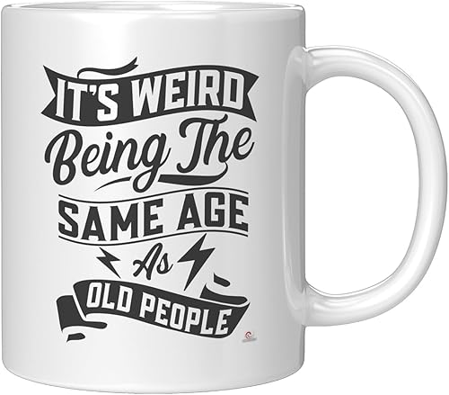 Miniatura 2 de ODDITEES Taza de café divertida con texto en inglés "It's Weird Being The Same Age As Old People", 11 onzas, color blanco