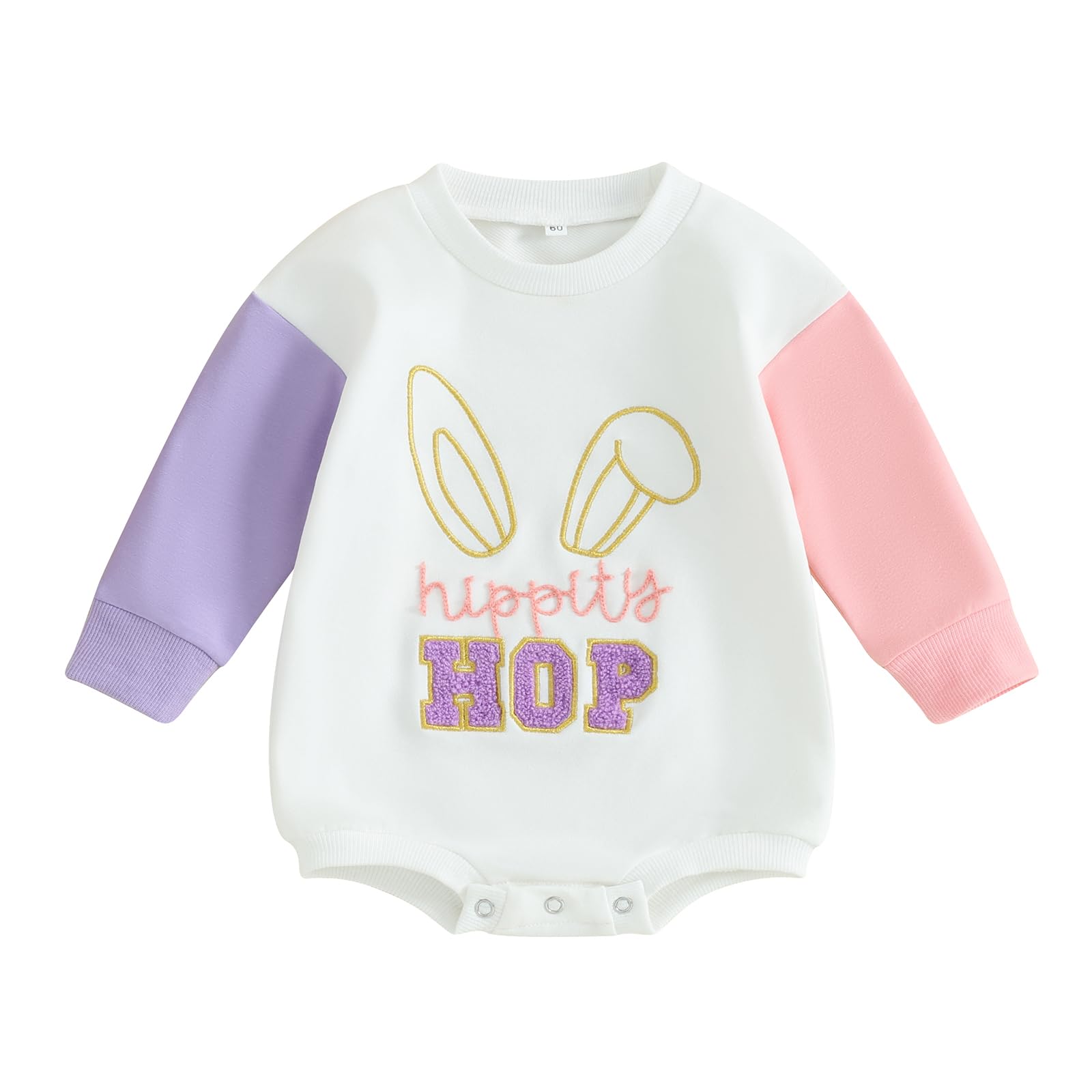 BULINGNA Cute Infant Baby Girl Easter Outfit Bunny Ear Letters Embroidery Contrast Color Romper Bodysuit Fall Winter Clothes (White, 3-6 Months)