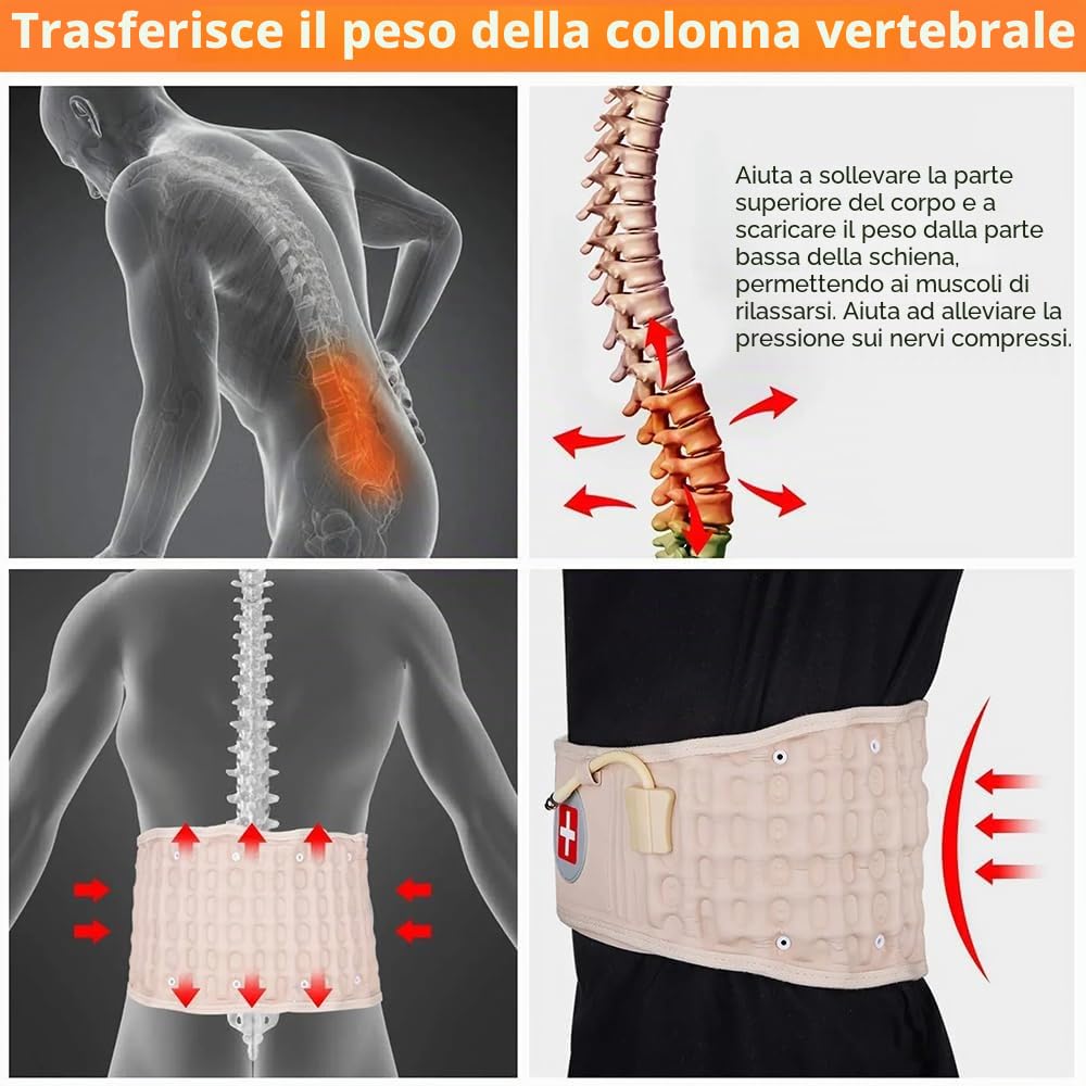 NEWFUN Fascia Lombare Supporto Schiena,Con pompa elettrica gonfiabile, Fascia Per La Schiena, Supporto gonfiabile alla schiena,per alleviare i dolori muscolari e prevenire,la correzione della postura