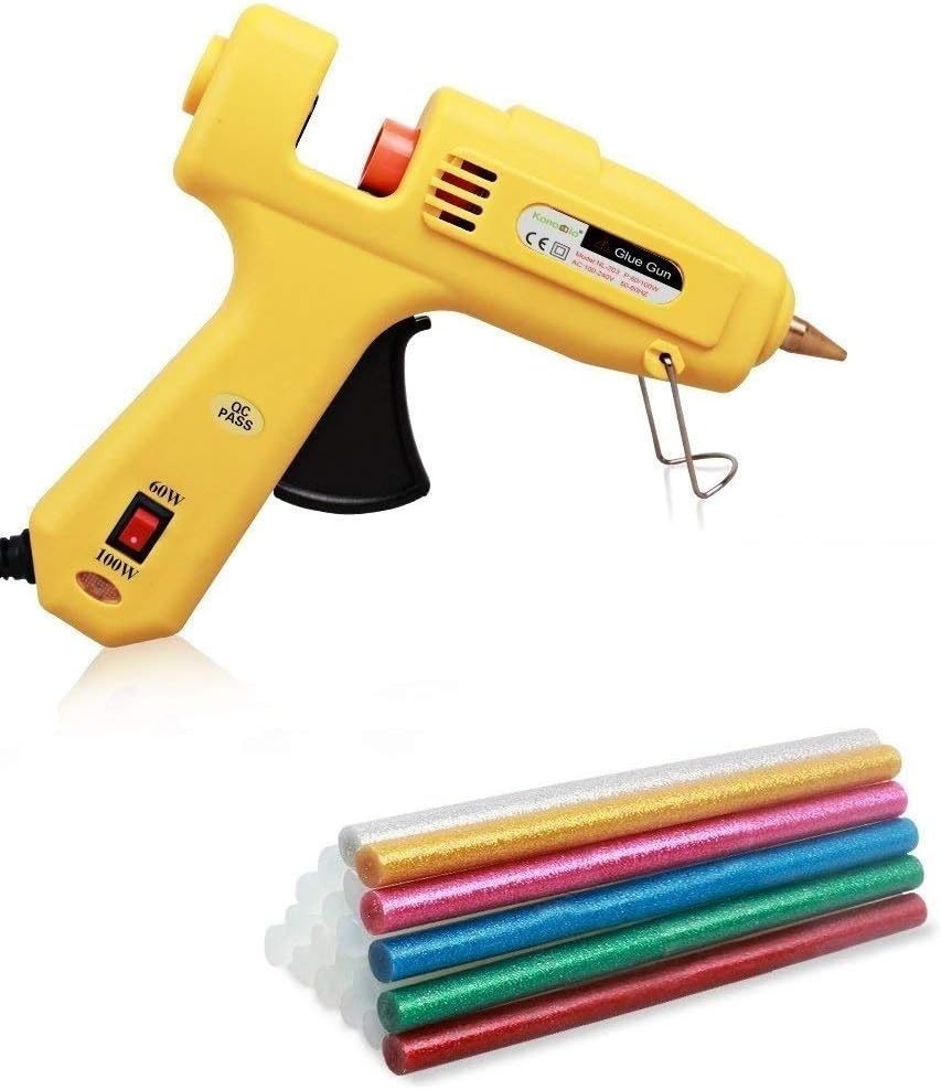 Hot Glue Gun Copper Nozzle 60/100W with 20pcs Glue Sticks(11 * 200 mm,Including 14 Transparent Sticks,6 Coloured Sticks),Fast Warming for Sealing,Repairing, Home DIY, Use