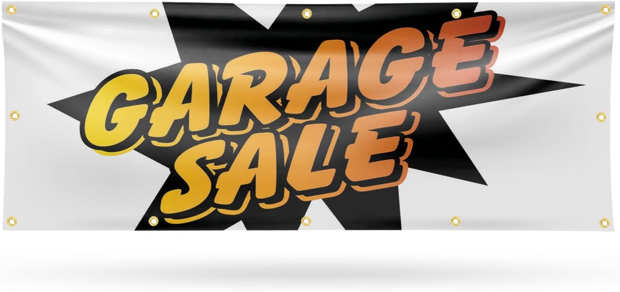 Garage Sale Banner Sign 48 Inch x 96 Inch | 13 oz Vinyl with Metal Grommets | Heavy-Duty Single-Sided Outdoor Durable Printed High-Quality Weatherproof | Made in the USA