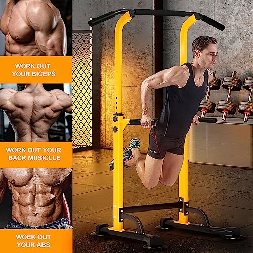 Image of DlandHome Power Tower Pull Up Dip Station Multi-Function Fitness Equipment for Strength Training Adjustable Height Dip Stand for Home Gym