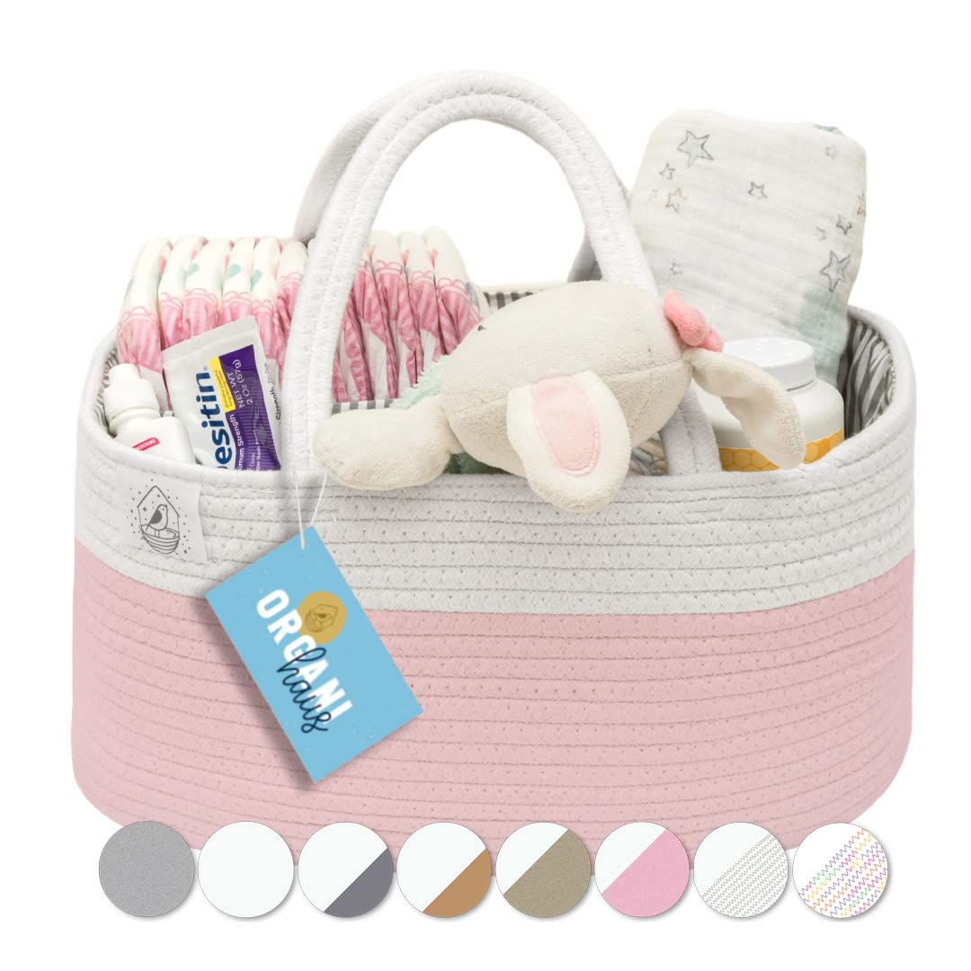 Buy OrganiHaus Pink Diaper Caddy Organizer Nursery Baskets for Baby Shower Gifts Baby
