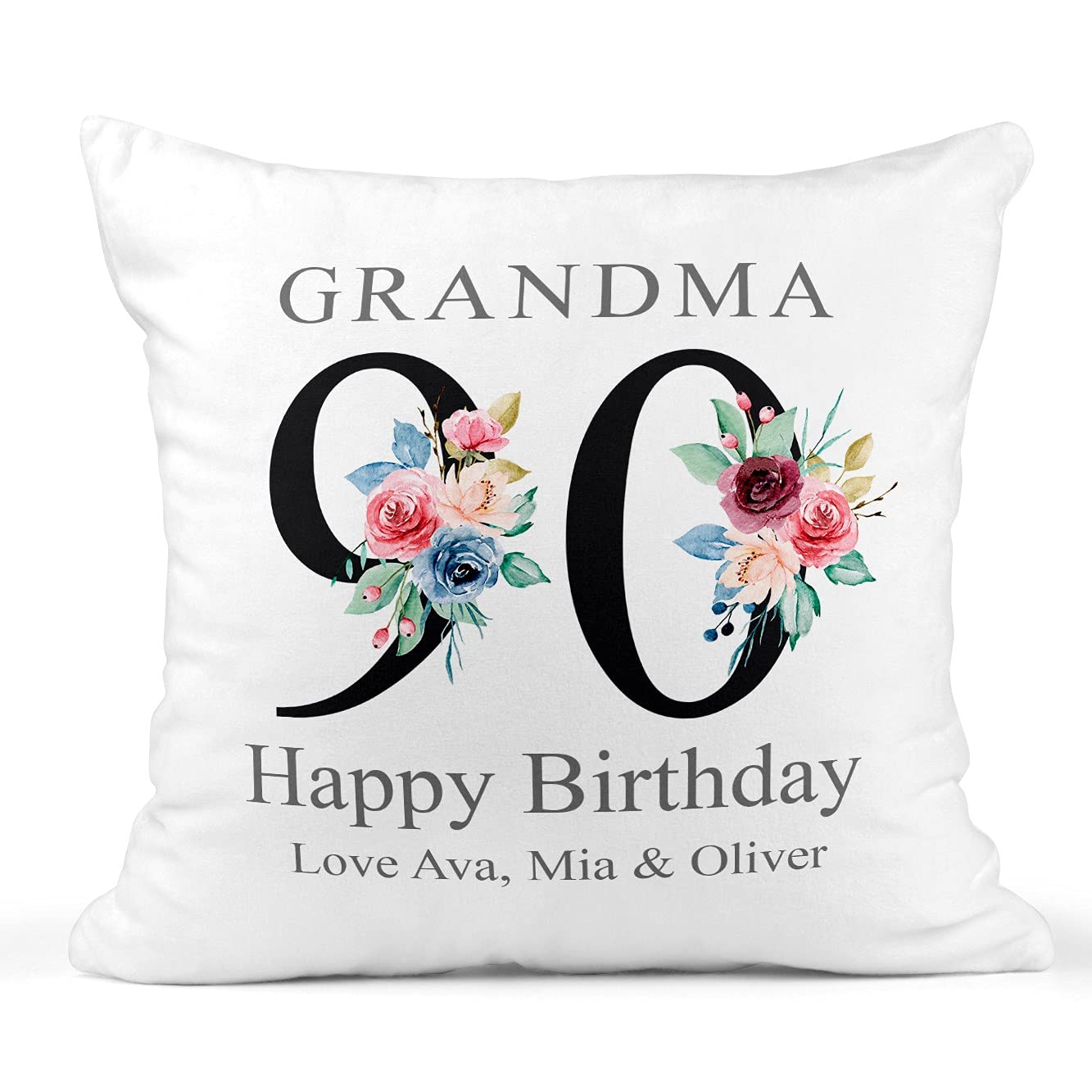 Personalised 90th Birthday Cushion Cover - Floral 90 - Name and Message Gift โ image 1