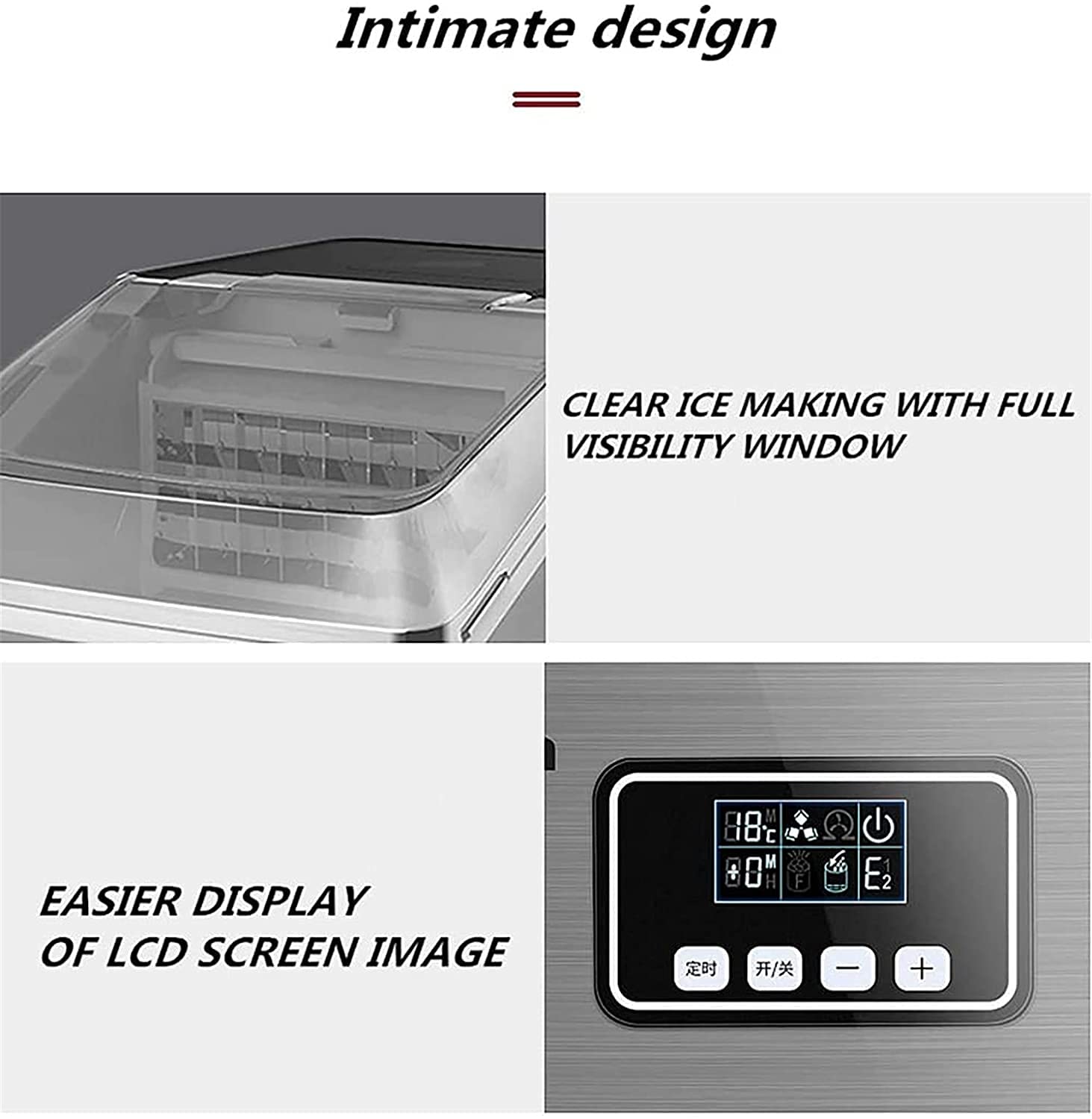Máquina de Fabricantes de Hielo,55 Lbs /24h Fabricantes de Hielo,Cubo Cuadrado Cubierta Transparente Completa congelada for el hogar/Tienda/cafetería/Tienda de Bebidas frías