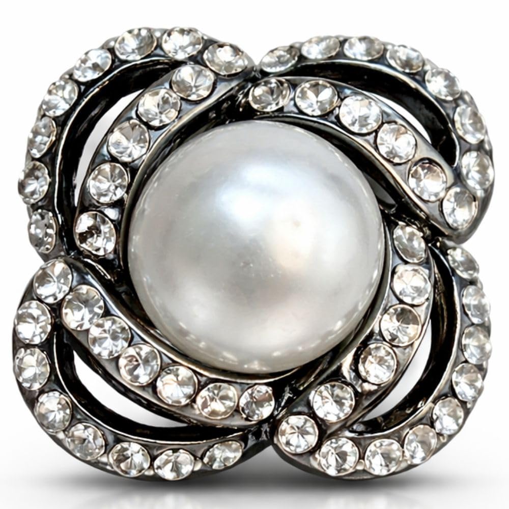 Sparkling 19mm Diamante Wrapped Pearl Shank Buttons – Crystal, Pearl & Gunmetal Jewel Embellishment for Blazers, Cardigans and DIY Crafts – Handwash - Pack of 4 - Giddy Square