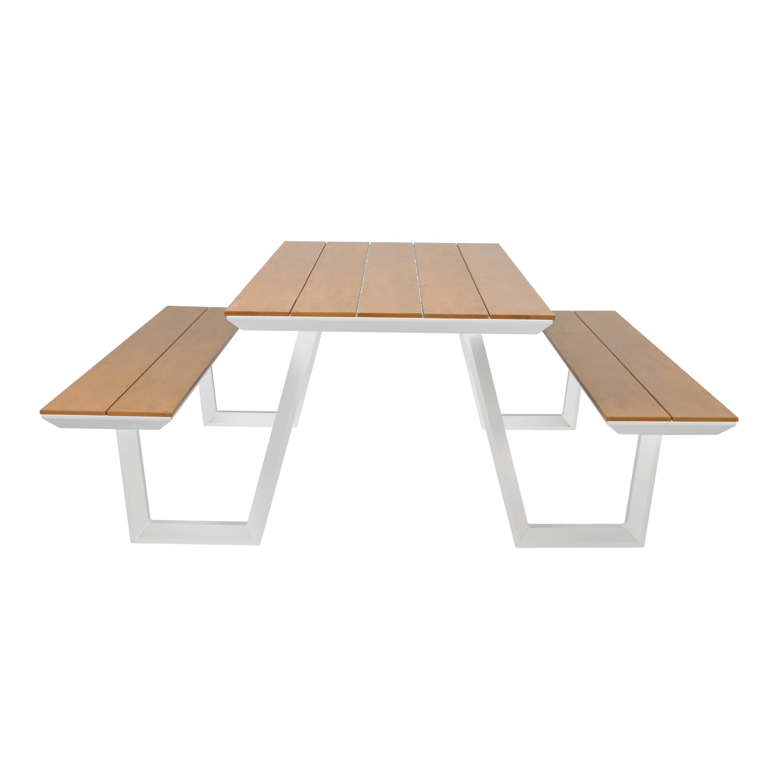 AXI Nori Table De Pique-Nique en Teck, Blanche pour 6 Personnes - 200 X 190 Cm | Table De Jardin/Banc Extérieur pour Adultes en Aluminium & Polywood