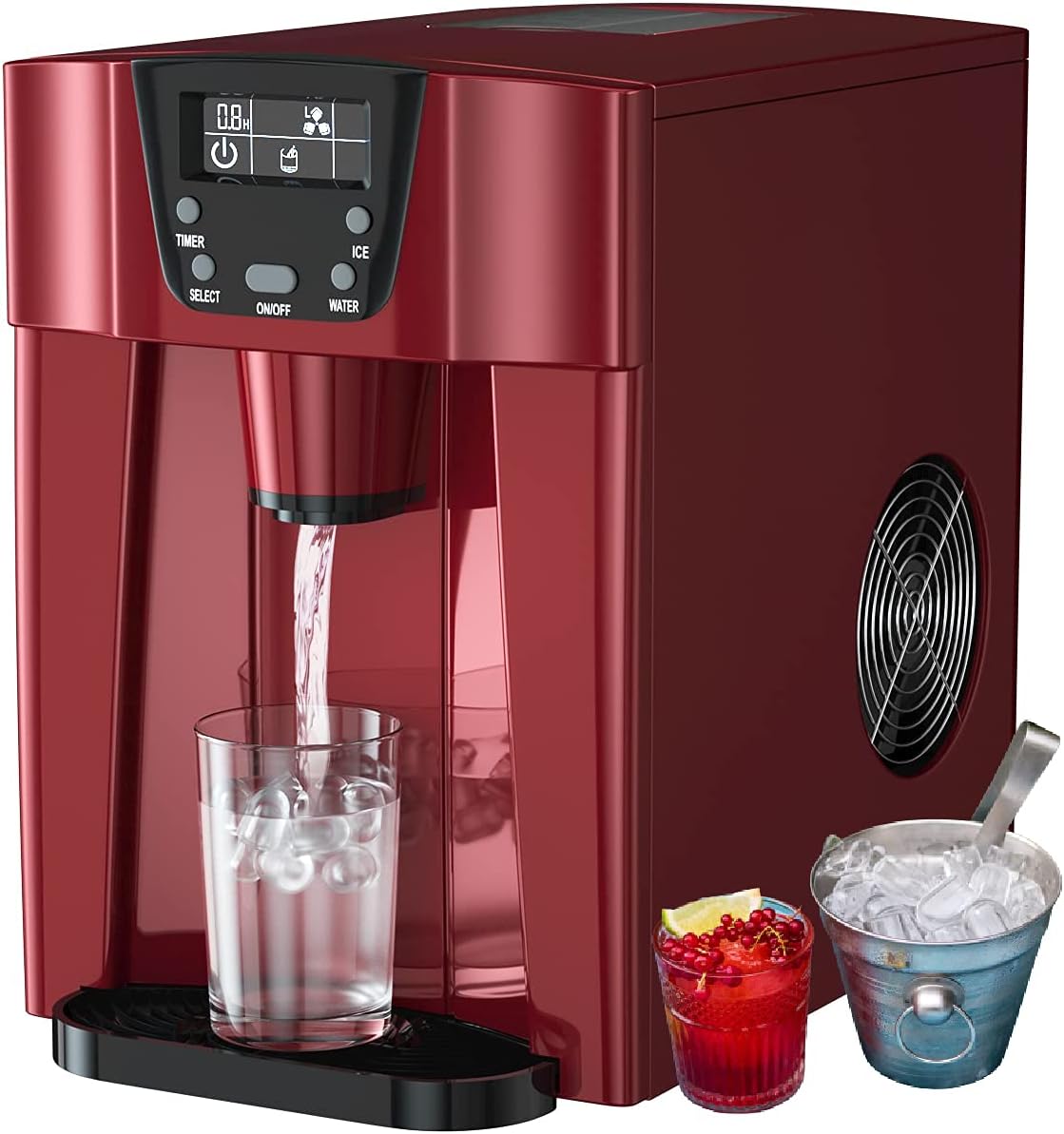 MAT Expert 2 in 1 Ice Maker with Water Dispenser, Countertop Ice Cube Maker with LED Display, 9 Cubes Ready in 6-12 Min, 36lbs/24H, 2L Water Tank Perfect for Home/Office/Bar/RV (Red)