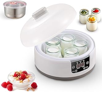 Zertylre Yoghurt Maker, 1.2L Fully Automatic Yogurt Machine with Temp/Time Control, Fermented Curd Maker with Natto/Rice Wine Function(5 Glass Jars)