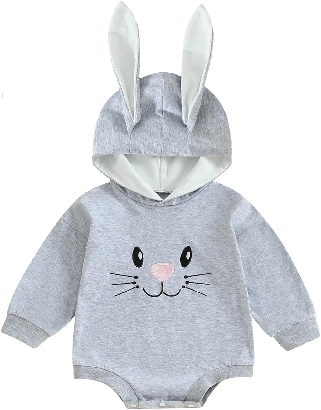 BemeUSWTBaby Girl Boy Easter Bunny Outfit Long Sleeve Romper Onesie Hooded Sweatshirt Bodysuit with Rabbit Ear Baby Clothes 0 6 12 18 24 Months