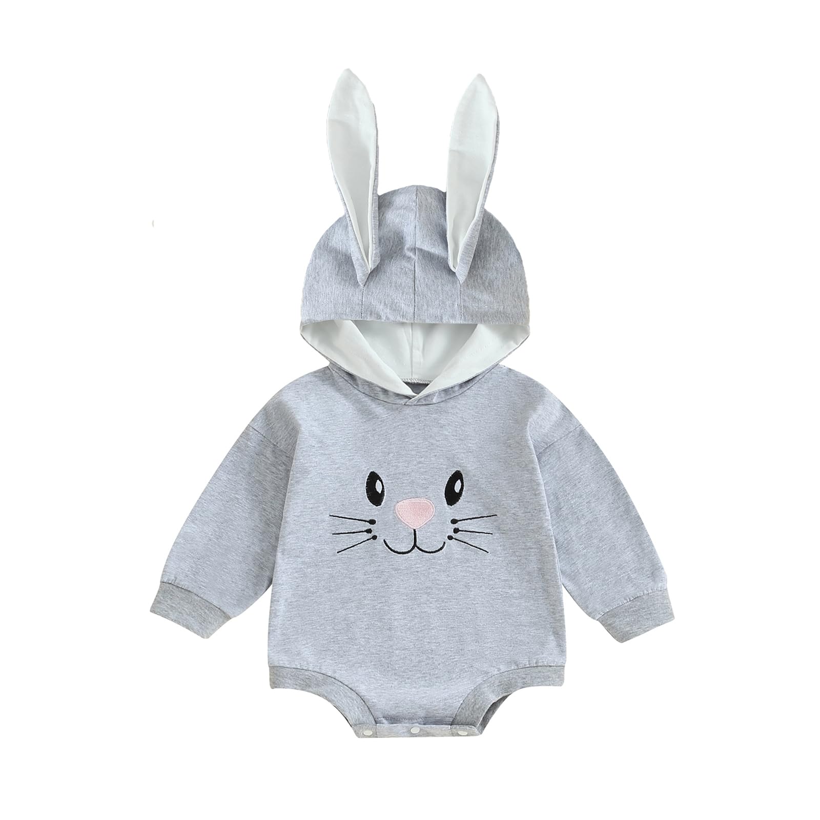 BemeUSWTBaby Girl Boy Easter Bunny Outfit Long Sleeve Romper Onesie Hooded Sweatshirt Bodysuit with Rabbit Ear Baby Clothes 0 6 12 18 24 Months