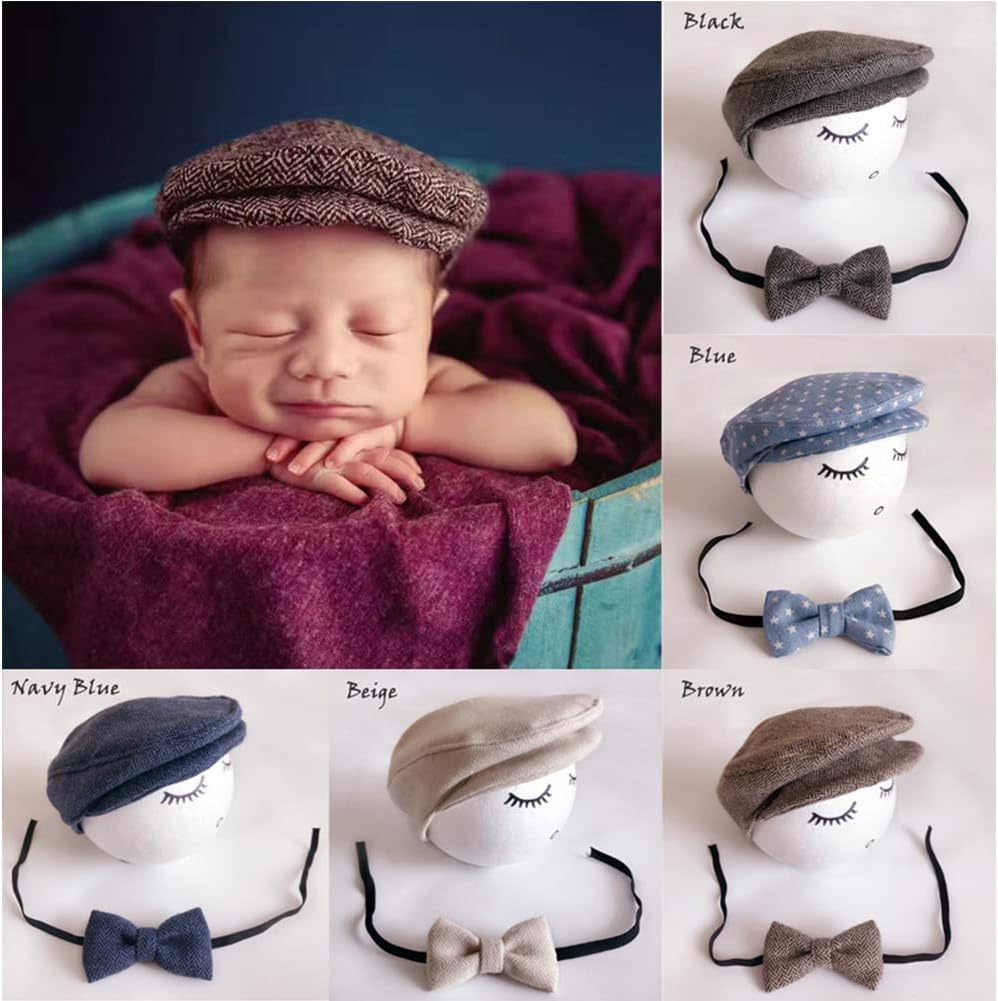Newborn Baby Photography Photo Props Boy Girl Costume Outfits Hat Tie Set (Coffee)