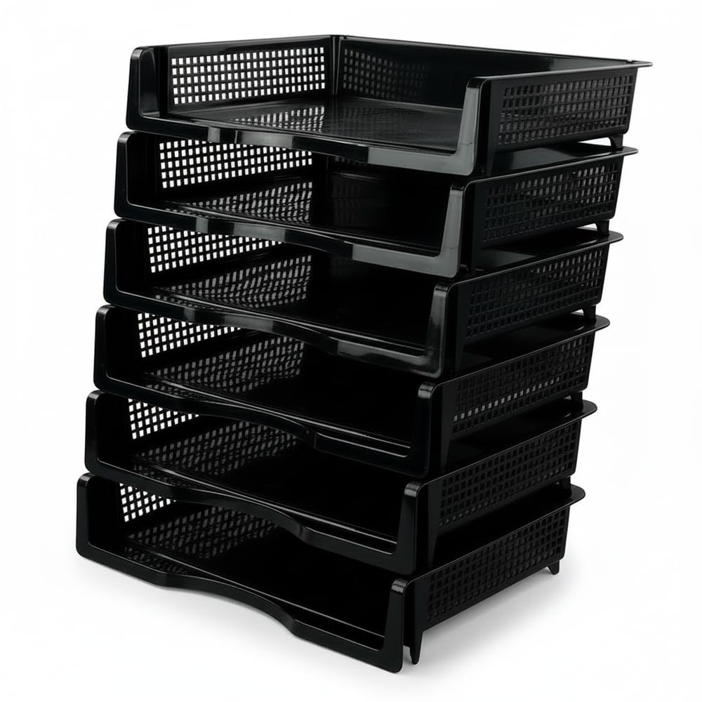 Tstorage 6 Tier Plastic Letter Trays, Stackable Desk Trays, Paper Organiser, Black