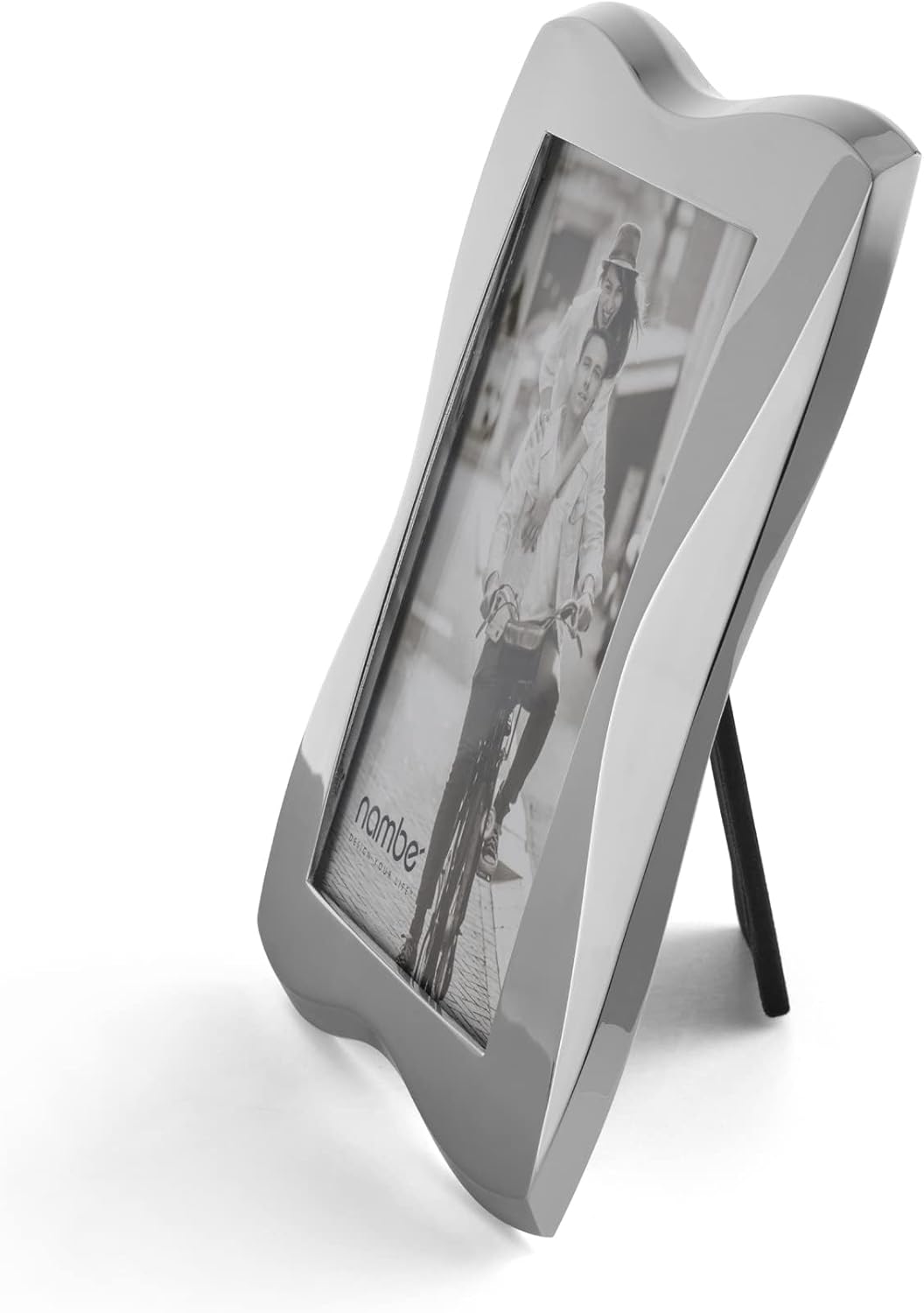 Nambé Bella Picture Frame - 5 x 7 Inch Curved Chrome & Glass Photo Display, Elegant Modern Tabletop Décor for Home, Office & Gift Giving - Artfully Crafted Decorative Accent