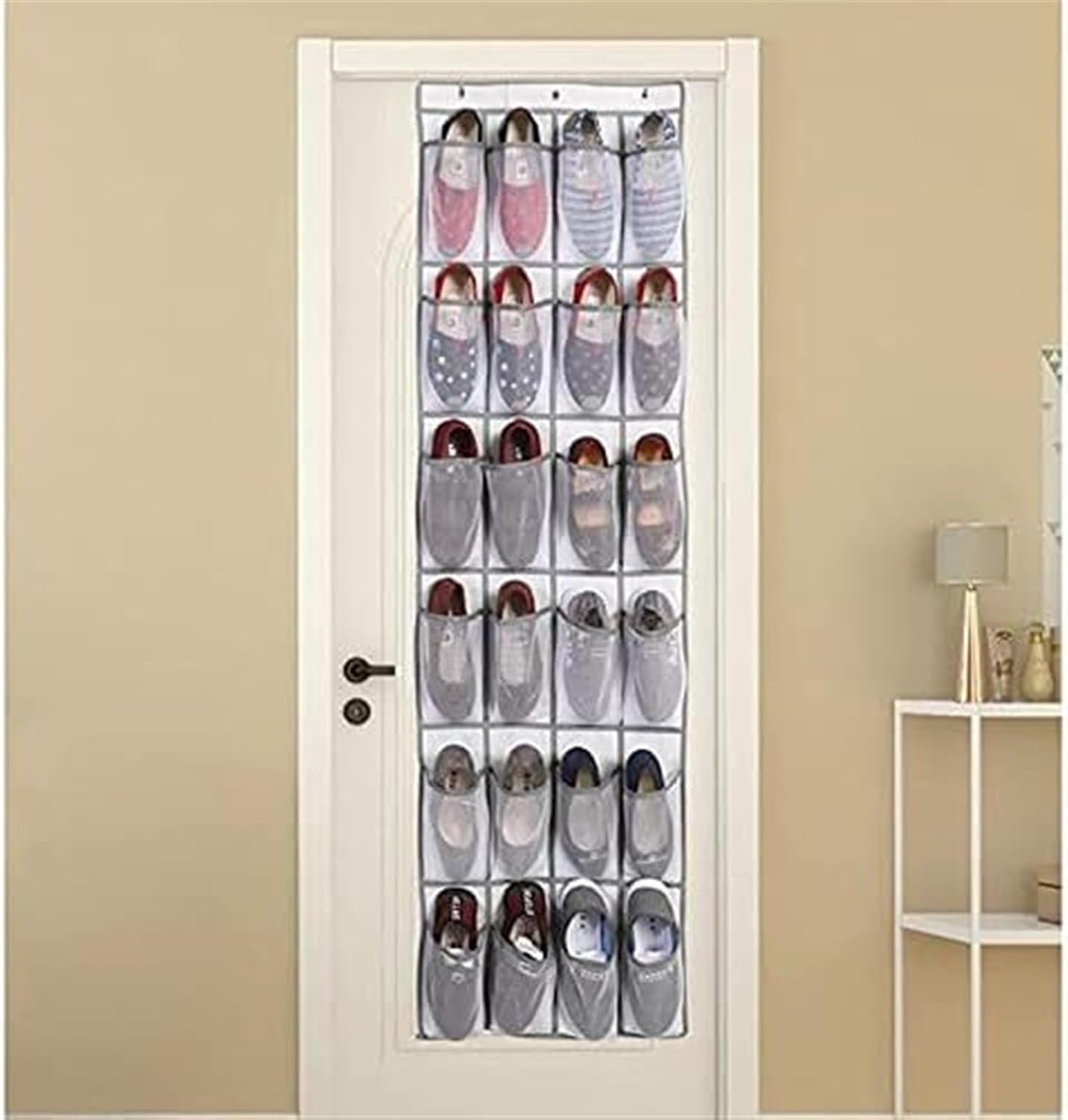 Shoe Rack Household Storage Hanging Bag 24 Grid Non-Woven Fabric Multi-Layer Hanging Storage Bag Bedroom Door (Color : Schwarz)