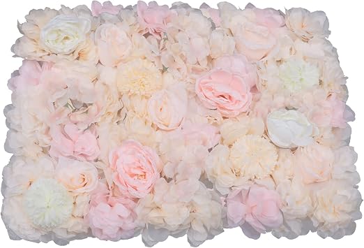 6 Pack Flower Wall Panels, 24" X 16" Artificial Flower Backdrop Floral Wall for Photo Background Home Party Wedding Backdrop DecorDahlia, Peony, Rose, Chrysanthemum-Champagne