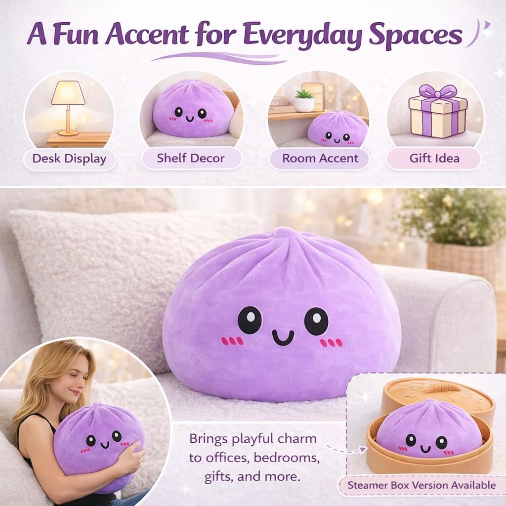 Giant Dumpling Squishy,Big Dumpling Squishy for Stress Relief (Rainbow Colors,15CM with Steamer)