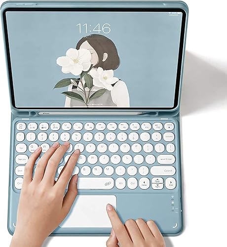 AnMengXinLing Funda para teclado Galaxy Tab S9 FEGalaxy Tab S9 con panel táctil, teclado Bluetooth desmontable de cuero para Galaxy Tab S9FE 10.9