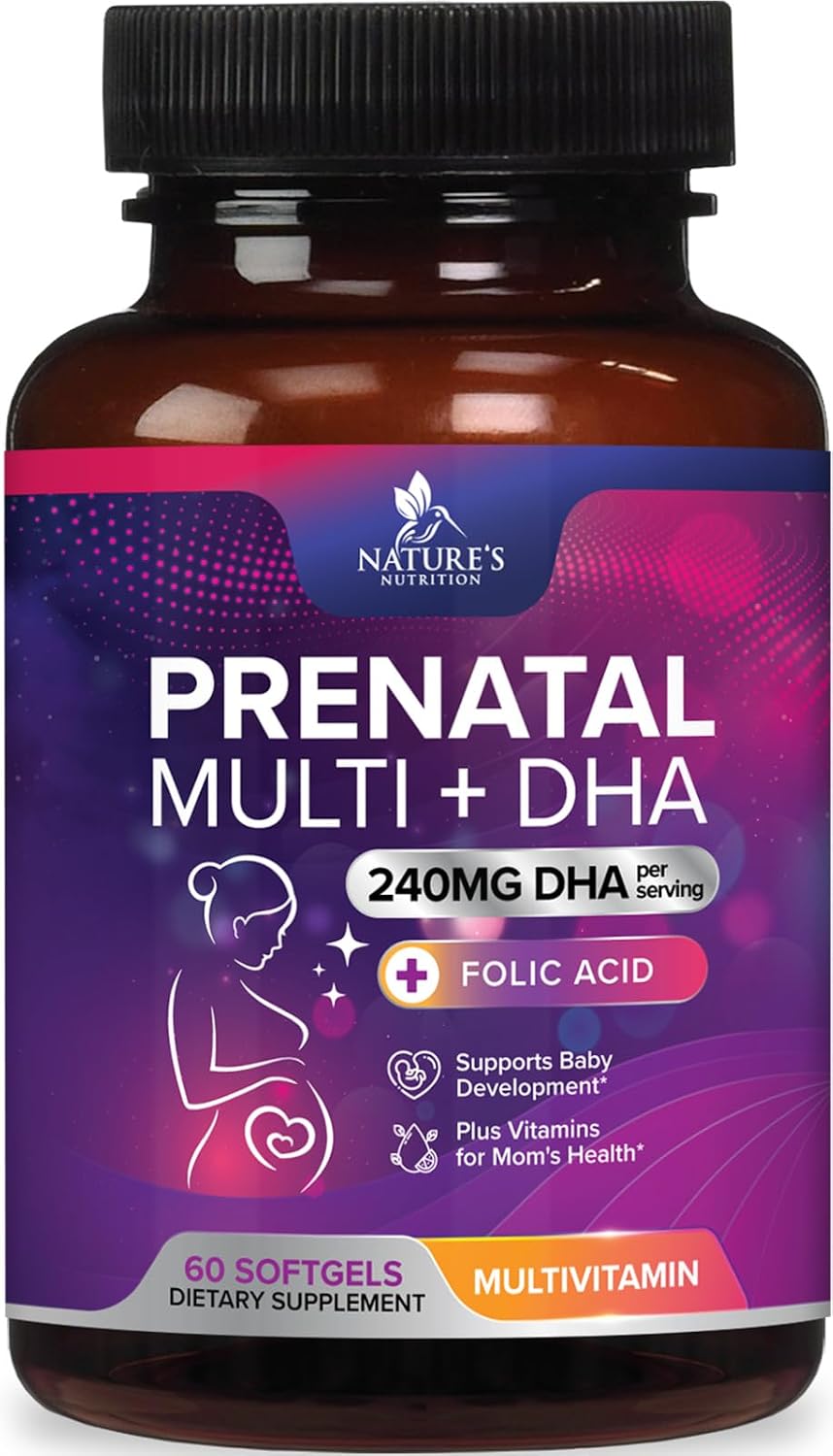 Women&amp;#39;s Prenatal Multivitamin with Folic Acid  DHA, Prenatal Vitamin Supplement for Fetal Support wFolate, Omega 3, Vitamins D3, B6, B12 &amp;