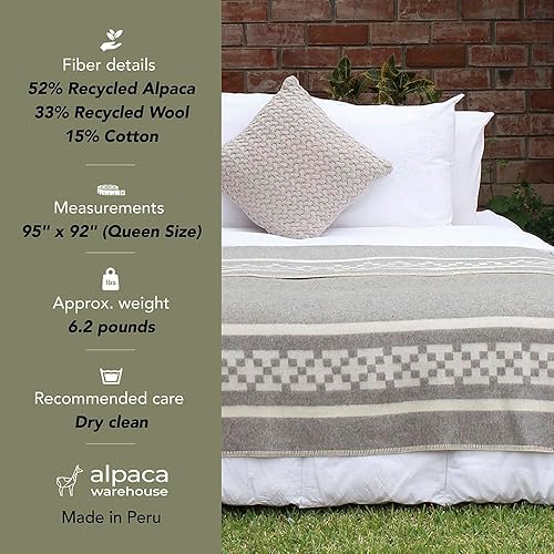 Miniatura 44 de Manta gruesa de lana de alpaca pesada para acampar al aire libre en interiores, mantas suaves de lana de alpaca peruana que vienen en diseño étnico