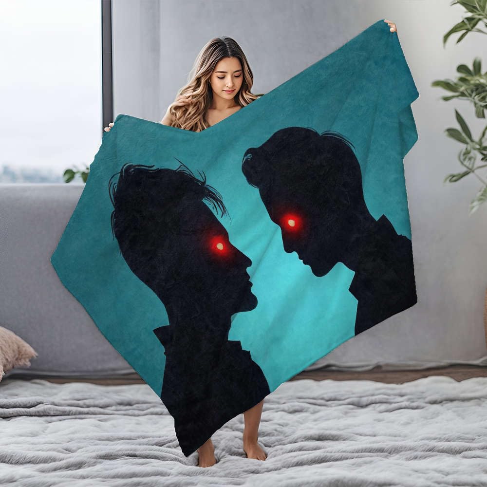 Couverture personnalisée en flanelle blanche avec silhouettes yeux rouges 125x150 cm