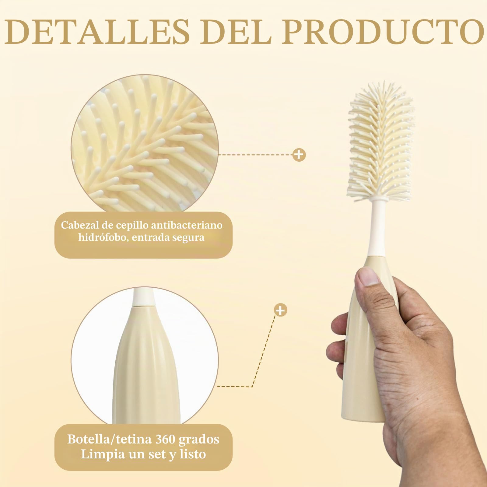 Juego de cepillos para botellas de silicona para botellas, botellas y bombas de leche, con estuche de viaje