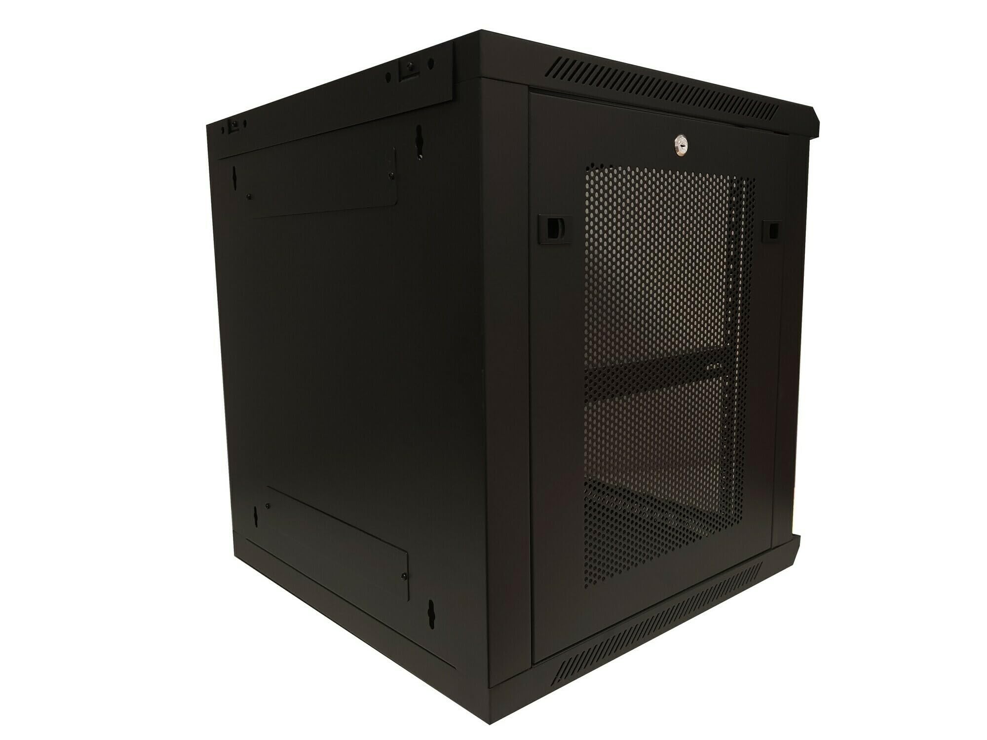 12HE Serverschrank - 19 Zoll Wandgehäuse Glastür und Perforierte Seitenwände - (BxTxH) 600x600x635mm - Schwarz