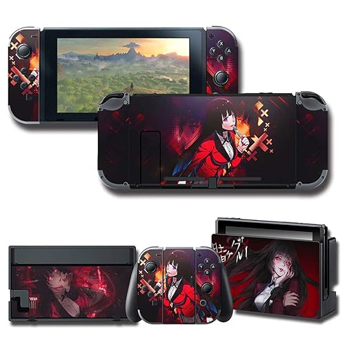 GilGames Vinyl Skin Decals Cover for Nintendo Switch, Full Set Game Protector Wrap Stickers Joint Protective Faceplate Red Console Dock