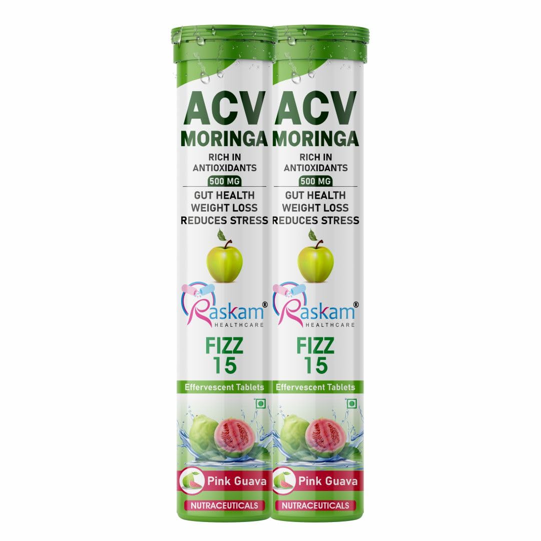 Raskam Apple Cider Vinegar (ACV) Moringa | Master Your Appetite & Boost Immunity | Natural Energy with Antioxidants | No Added Sugar | Guava Flavor | 15 Fizz Tablets (500mg) Pack of 2-image-17