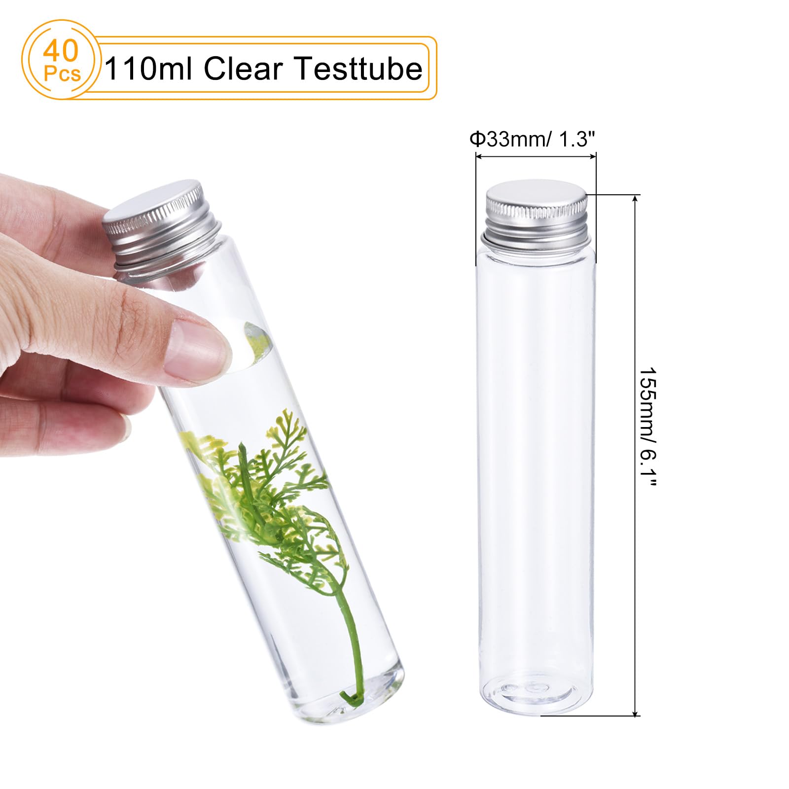 PATIKIL 40pz 110ml Plastica Provette con Vite Tappi 155x33mm Alluminio Coperchio per Esperimenti scientifici Esperimenti Festa Decorazione Caramelle Perline Conservazione Bagno Sale