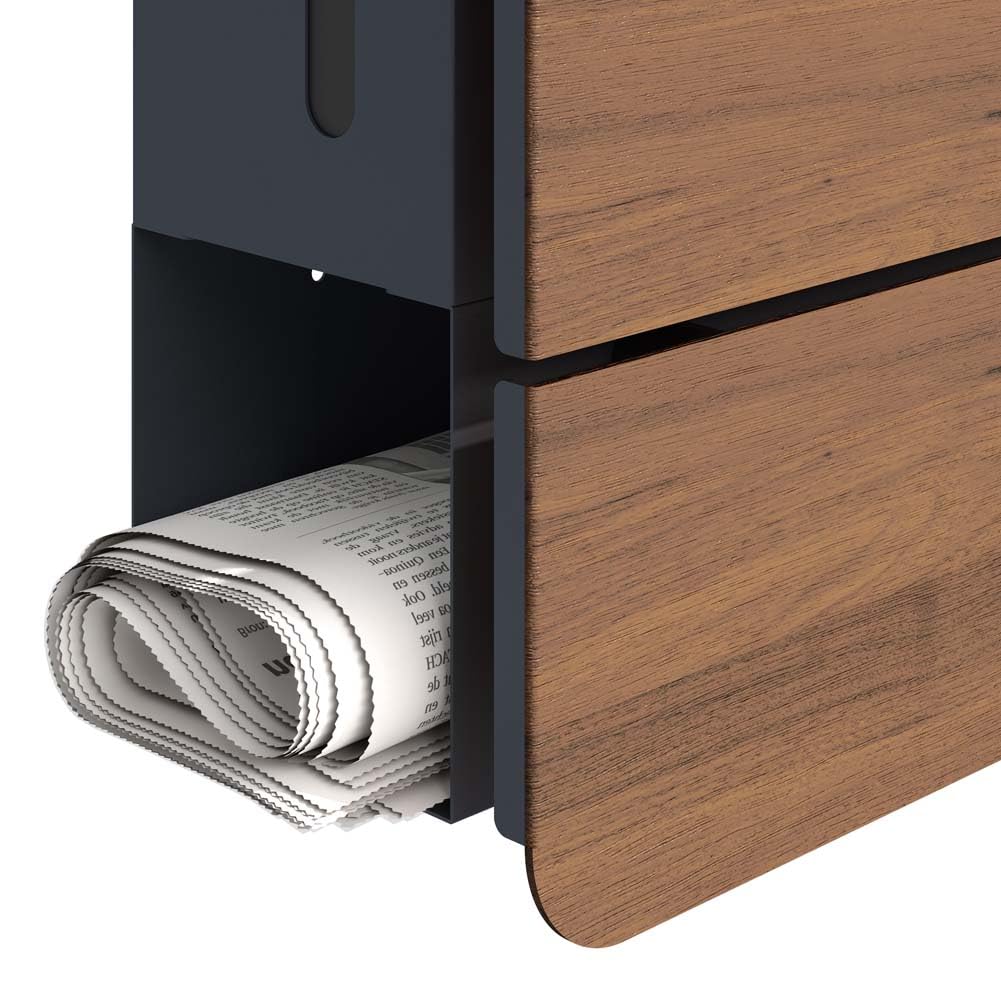 SCHARTEC Buzón SPB-5 de madera, diseño oscuro con compartimento para periódicos, moderno y grande, buzón de pared