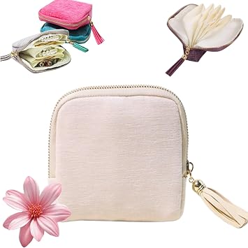 Travel Jewelry Case, Soft Velvet Organizer Pouch for Bangle,Five Compartments with Additional Space on Both Sides for Bracelets,Mini Storage Bag for Rings,Bracelets Off-White