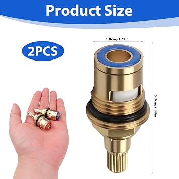 Solid Brass Ceramic Tap Cartridge 1/4 Turn 20 Spline, 2PCS Ceramic Tap Cartridge Valve Disc Replacement, Universal Replacement for Kitchen, Shower Mixer Taps Bathroom, Washers & Seals